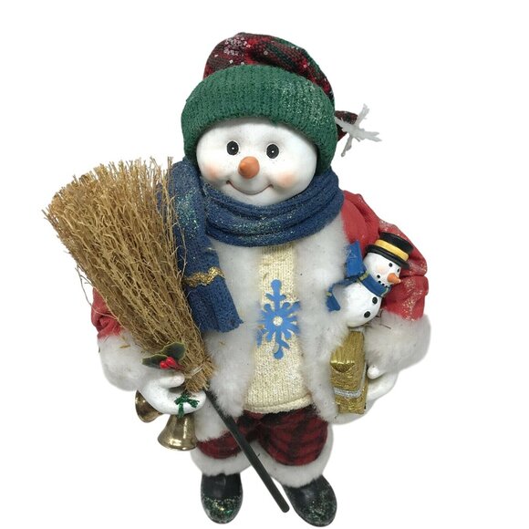 Smiling SNOWMAN with Broom and Bell CHRISTMAS Decor Holidays Xmas - Picture 6 of 9